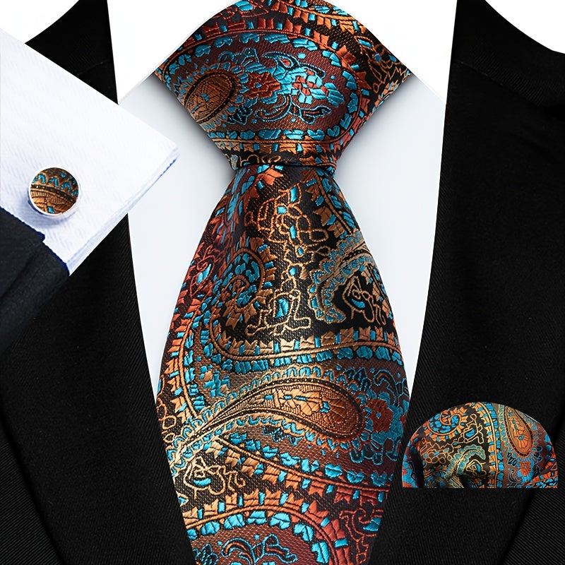 Erkaklar uchun zamonaviy galstuk to'plami, mos keladigan cho'ntak shartlari, manşetli kalitlar va to'quv uchun to'quv soati, to'ylar va biznes uchun