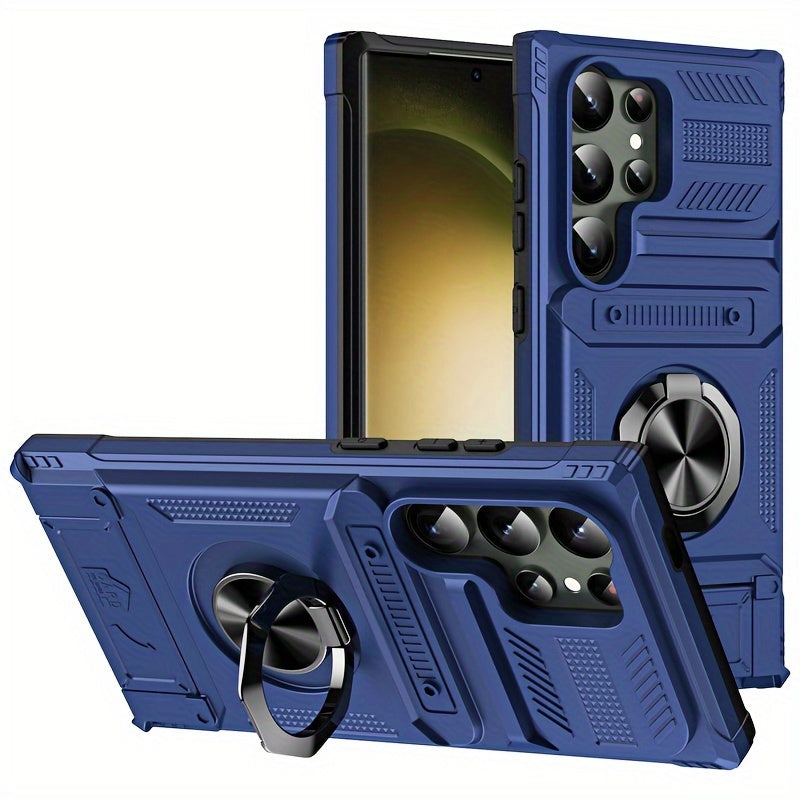 Durable Shockproof Phone Case with Metal Stand and Card Slot for Multiple Models