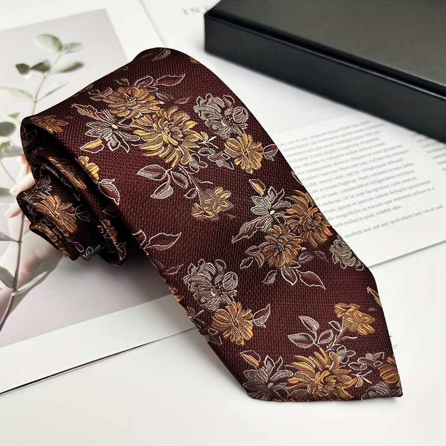 Floral Pattern Polyester Woven Necktie for Business Casual Weddings Groomsmen Pack