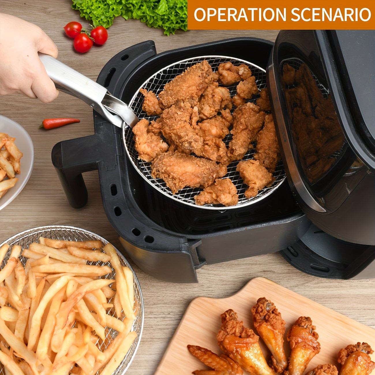 Juego de accesorios para freidora de aire 3 en 1, estante apilable de acero inoxidable, deshidratador, bandeja para hornear