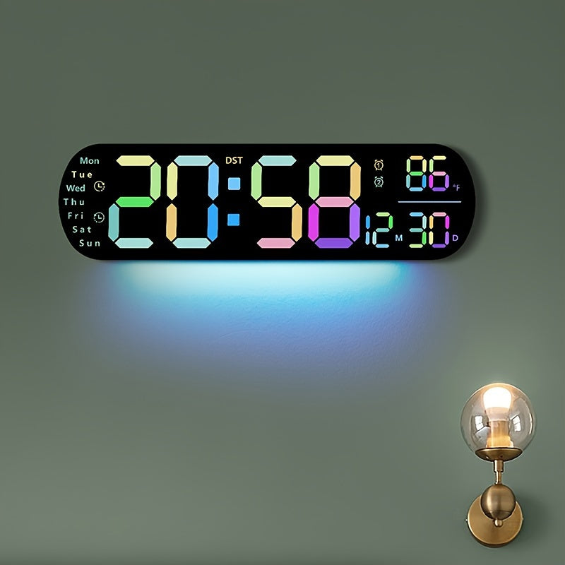 Digital Wall Clock with Remote Control 13.7 Inch Large LED Display Dual Alarms Auto Dimmable Night Light