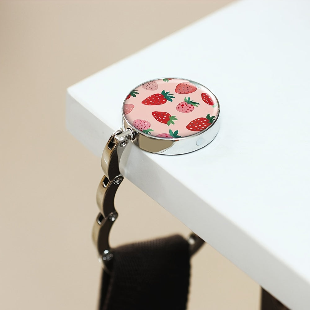 Pink Strawberry Folding Purse Hanger Handbag Hook for Travel and Gifting