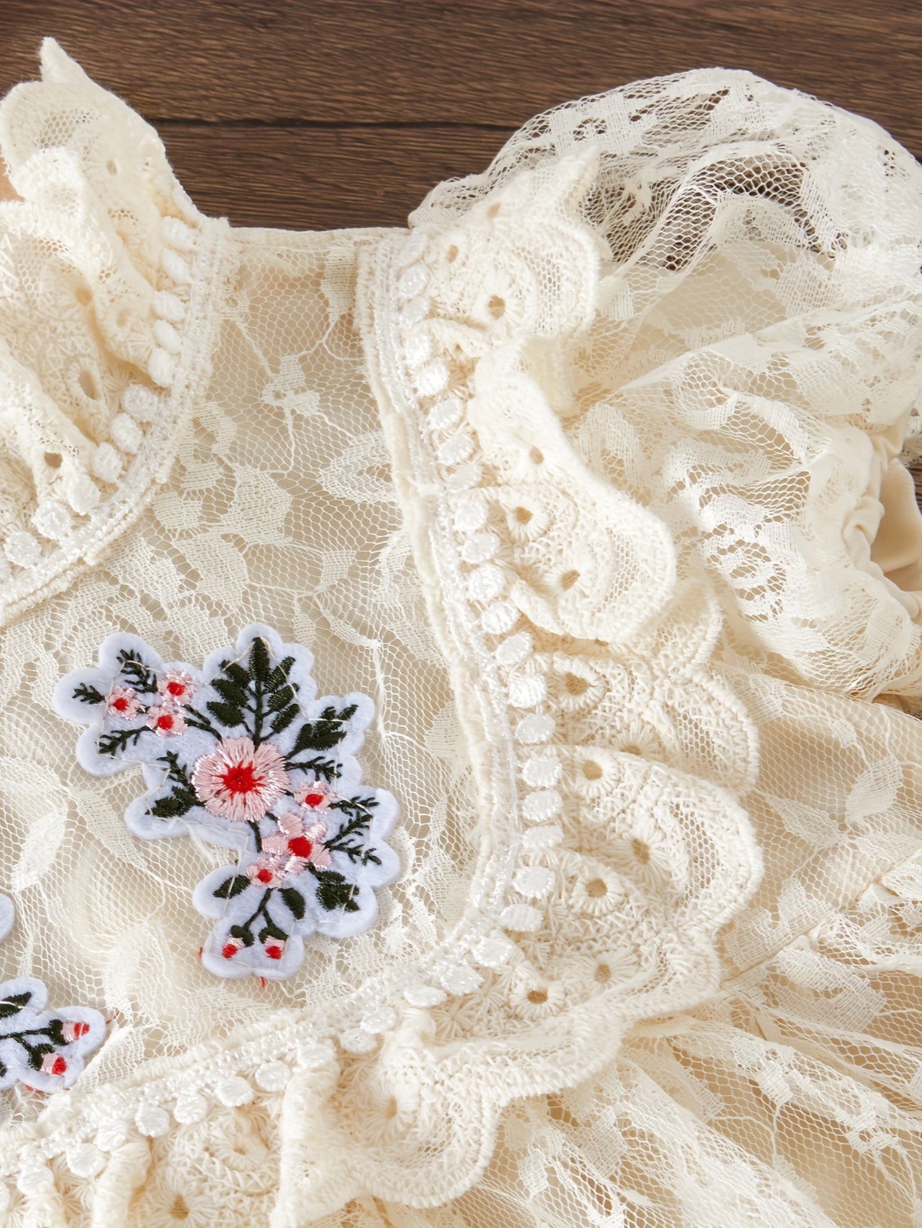 Baby Girl Dress Floral Embroidered Lace Tiered Fall Cotton for Infants