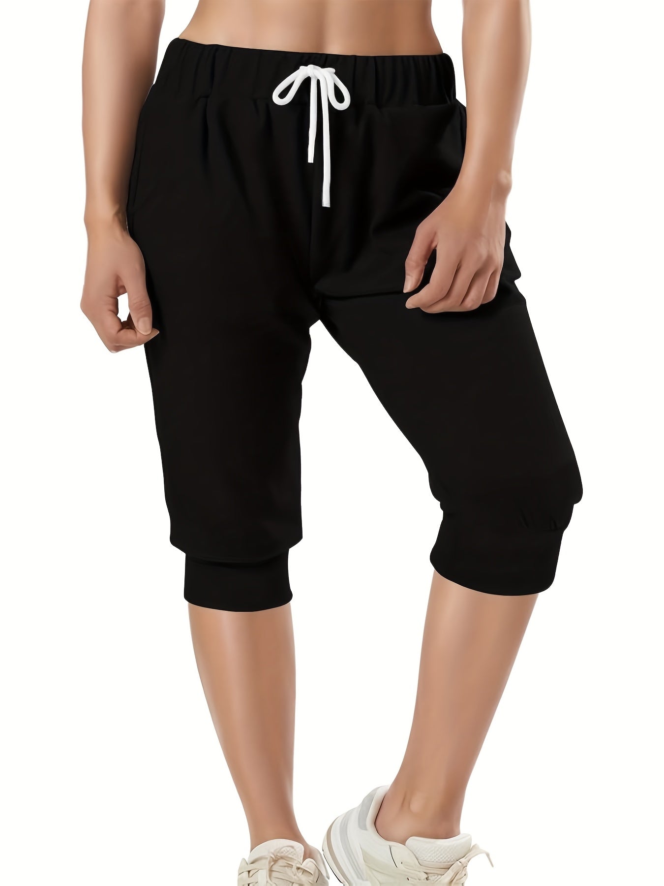 Plus Size Women Stretchy High-Waisted Athletic Shorts Breathable Elastic Drawstring