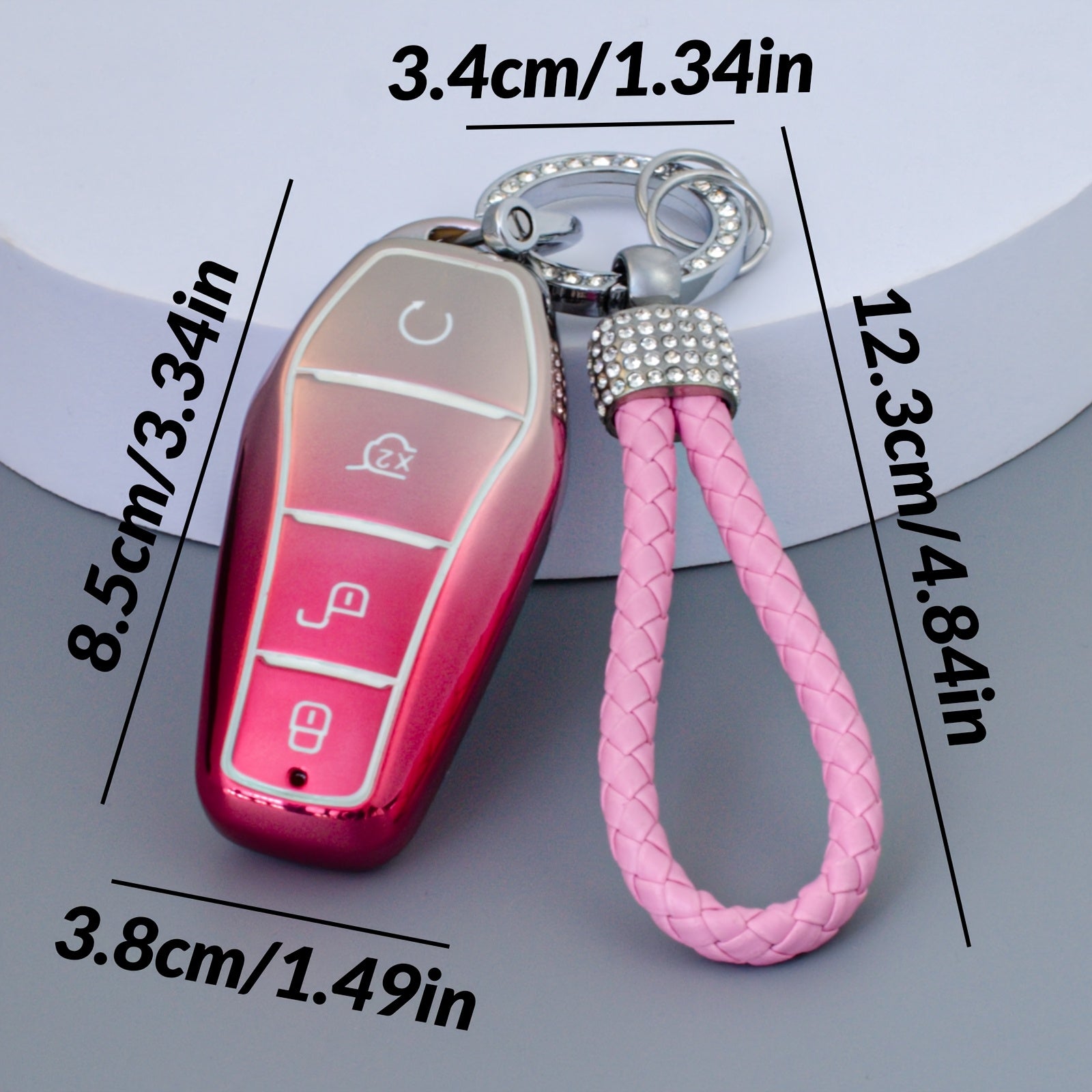 Pink TPU Key Fob Cover with Rhinestone Charm for EVs Durable Protective Case
