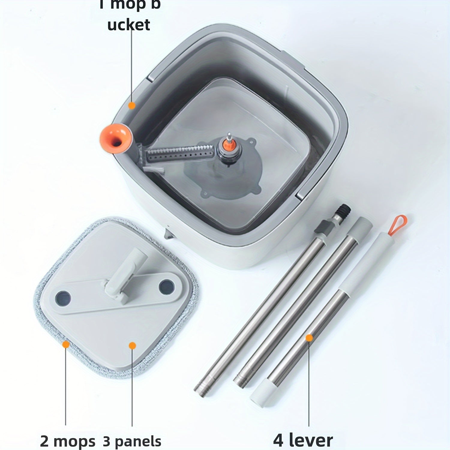 Автоматическая вращающаяся швабра для уборки дома с 2 сменными головками, удлиненной ручкой, функцией автоматического высушивания без рук, ведро в комплекте - идеально подходит для уборки полов в доме