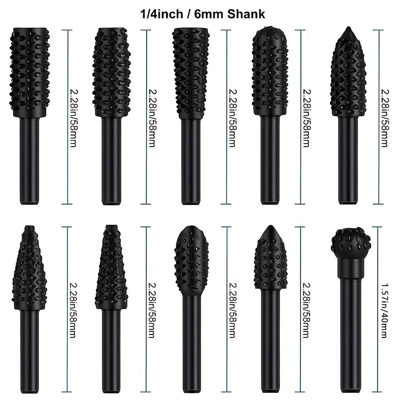 5/10pcs Wood Carving File Rasp Drill Bits 1/4 Inch 6mm Rotary Burrs for Engraving Polishing and Shaping