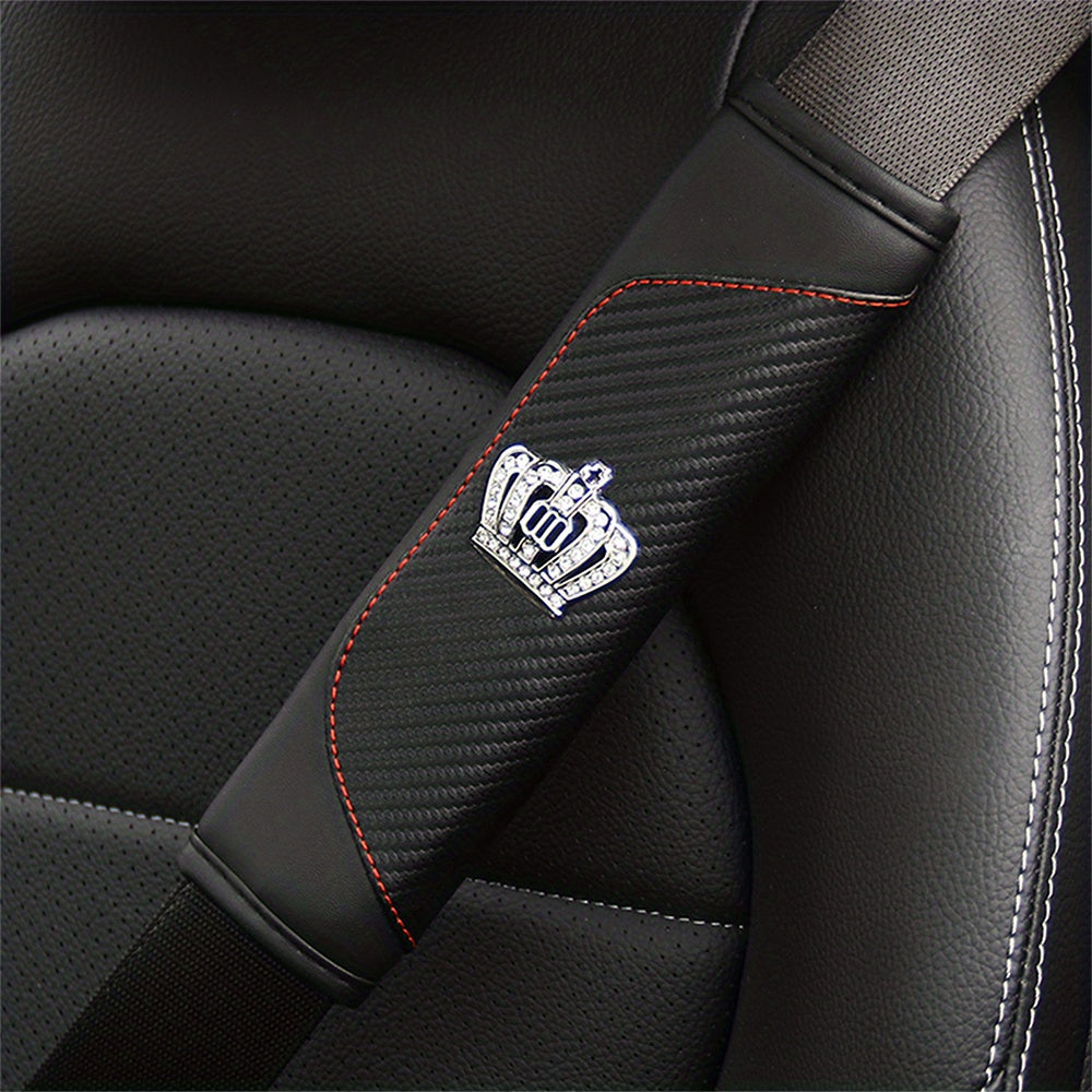 Universal Car Seat Belt Shoulder Pad Premium PU Leather Carbon Fiber Diamond Style