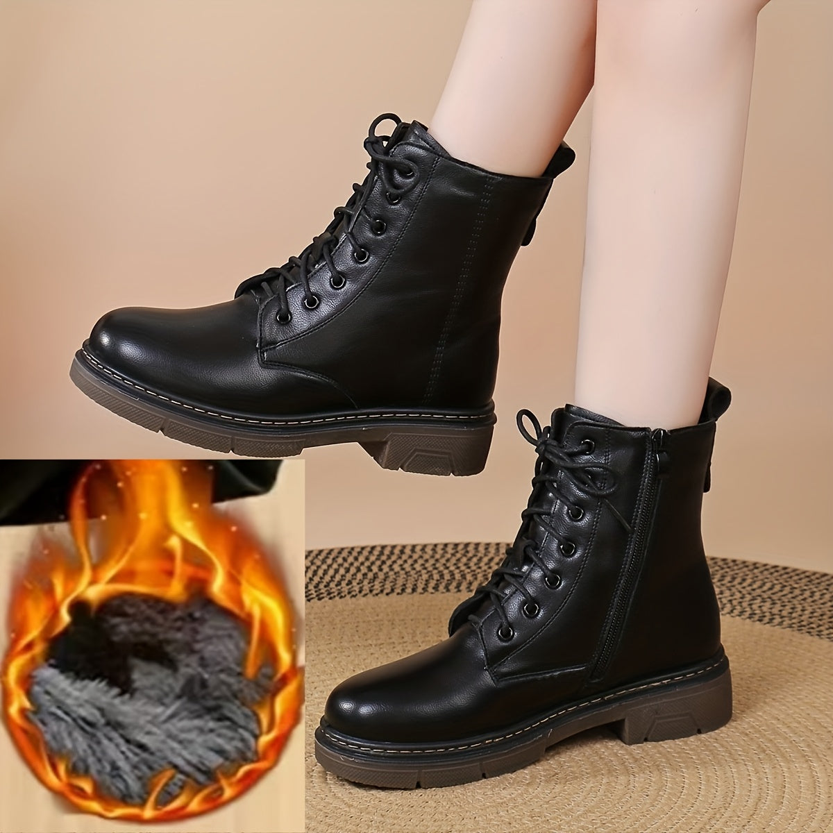 Women's Combat Boots Rubber Sole Anti-Slip Padded Stitching
