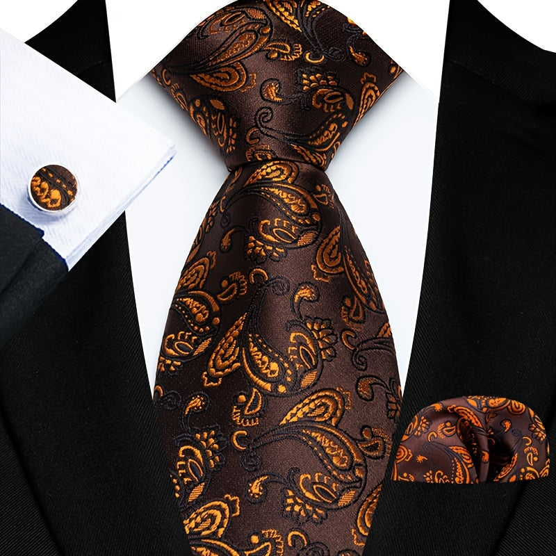 Erkaklar uchun zamonaviy galstuk to'plami, mos keladigan cho'ntak shartlari, manşetli kalitlar va to'quv uchun to'quv soati, to'ylar va biznes uchun