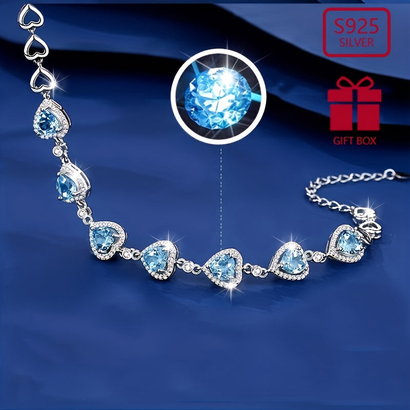 Sterling Silver Heart Charm Bracelet Cubic Zirconia Wedding Gift for Women