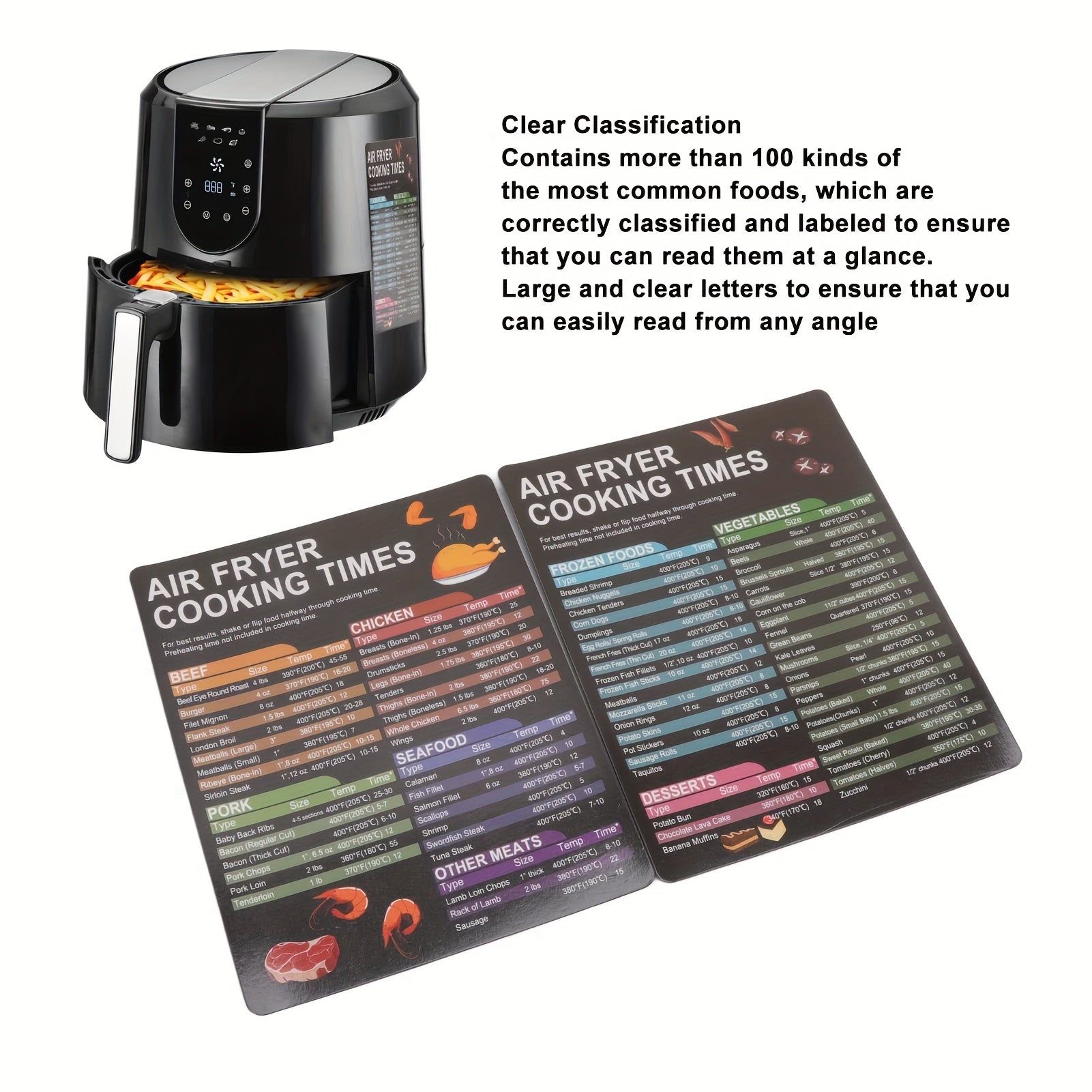 Air Fryer Accessories Magnetic Cheat Sheet Set Cooking Guide Kitchen Gadgets Reference
