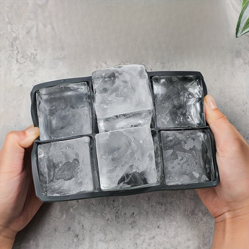 Katta silikon muz kubi shakli, 6 bo'lakli, olib tashlanadigan qopqoq, qayta ishlatiladigan oshxona