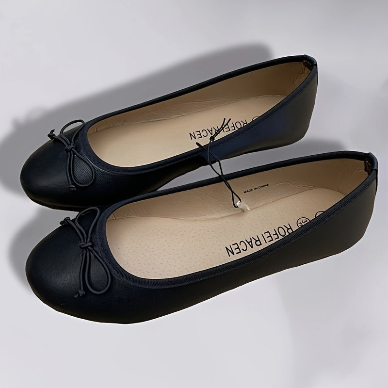 Women's Slip-On Flats with Bow Synthetic Shoes Comfortable Rubber Sole