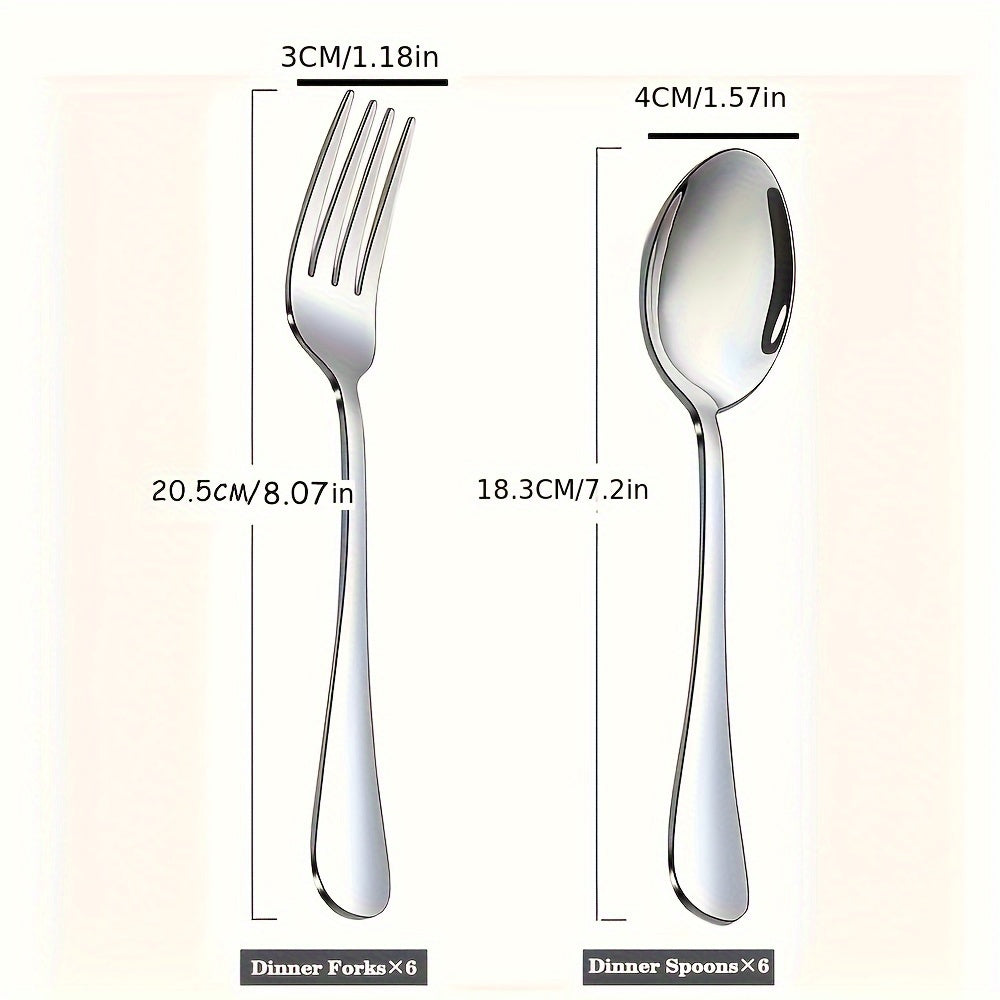 Flatware Set 2 or 6 Pieces Mirror Polished Dishwasher Safe Dinner and Salad Forks Spoons