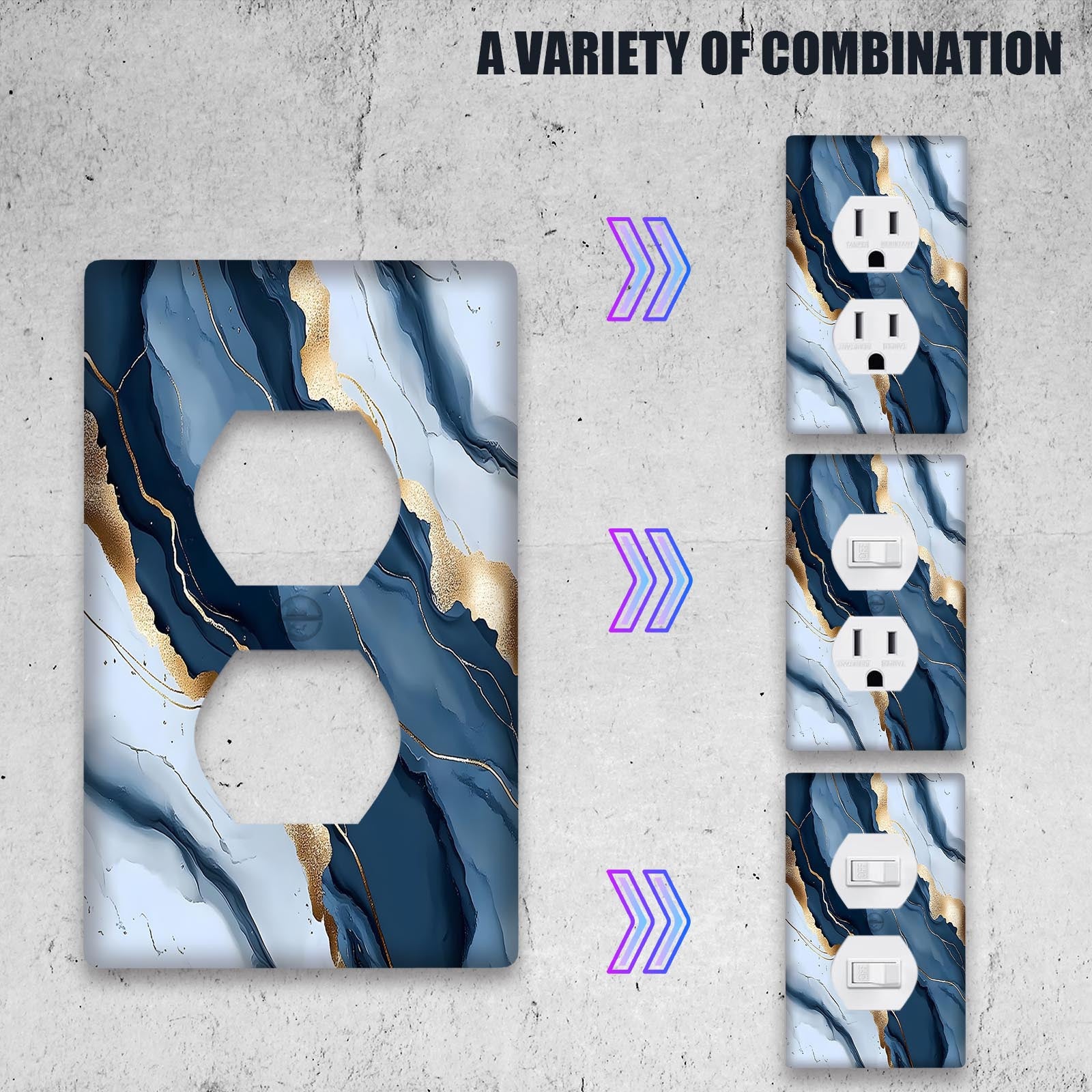 1 yoki 2 guruh uchun dengiz ko'k marmar yoritish kalitini qopqog'i. Oshxona va hammom uy bezaklari uchun oson o'rnatish.