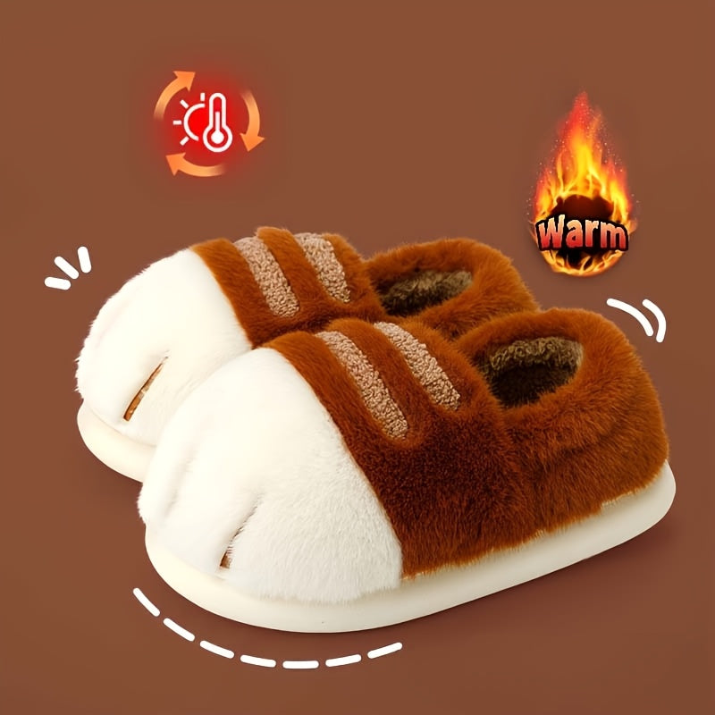 Women's Furry Cat Paw Slippers Indoor Warmth Casual Slip-Ons - Multiple Sizes