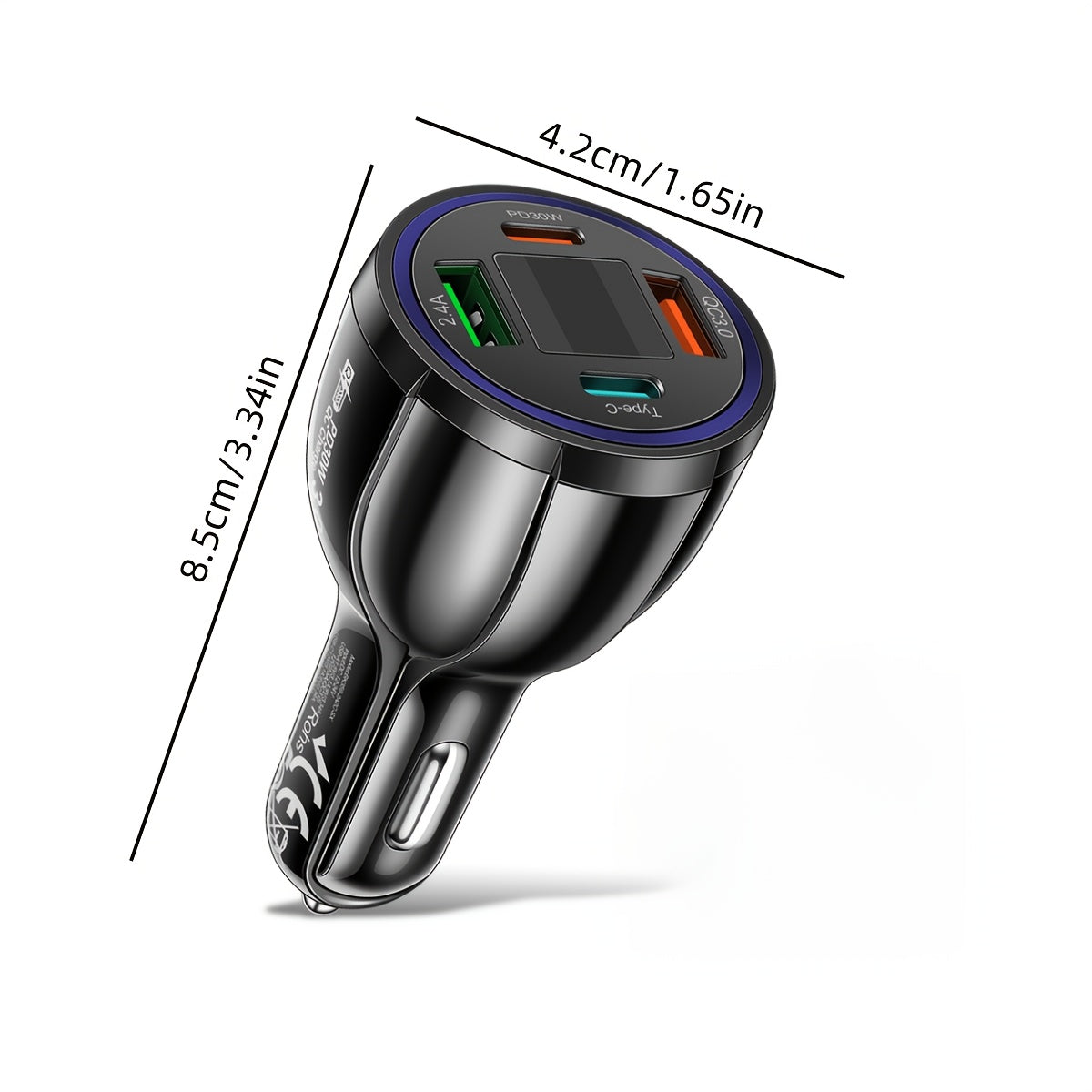 4-Port Fast Car Charger with Digital Display PD QC 3.0 Type C Multiple Device Charging