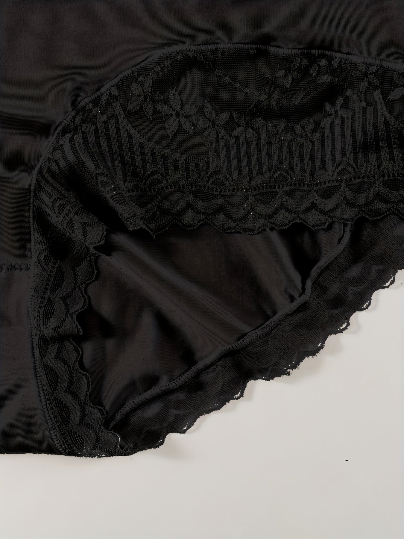 Plus Size Women's Silky Lace Trim High-Waist Briefs Lightweight Abdominal Control