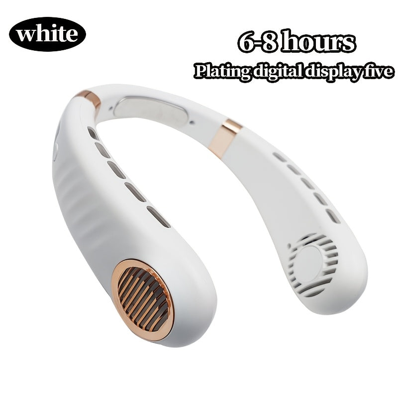 Portable USB Rechargeable Neck Fan with Silent Leafless Design, 5-Speed Adjustment for Outdoor Cooling
