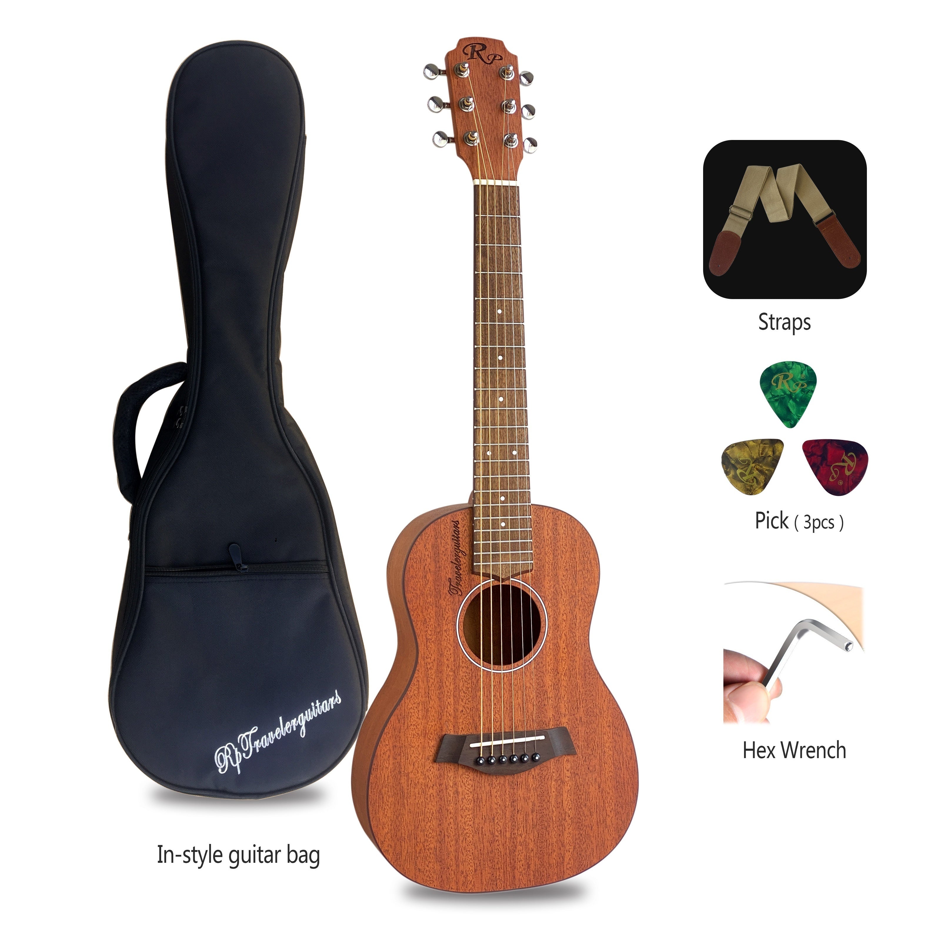 Travel Acoustic Guitar 76.2cm Sapele Back and Sides Rosewood Neck for Beginners and Family Use