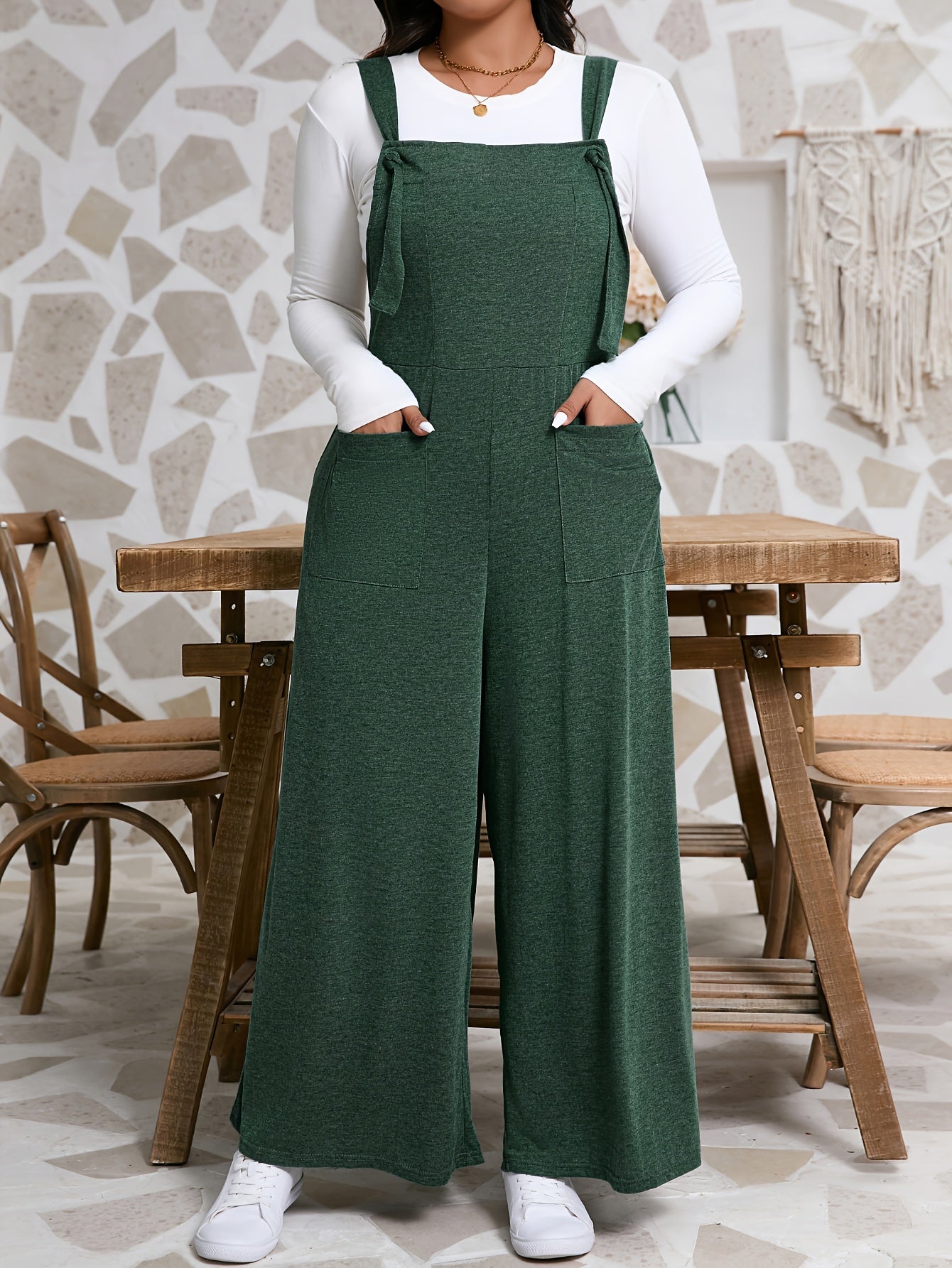 Women's Plus Size Solid Color Jumpsuit Sleeveless Pockets Casual