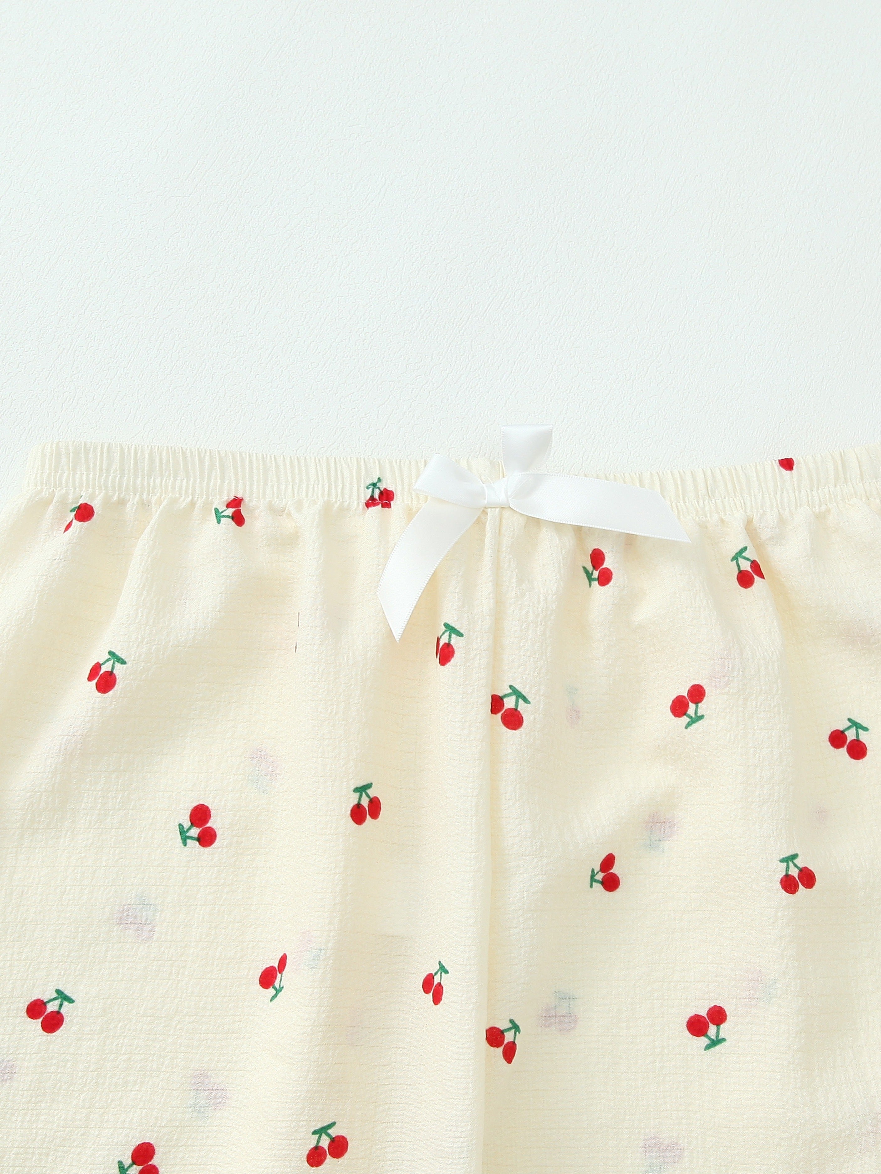 Women's Cherry Print Pajama Set Long Sleeve Top and Pants All-Season Polyester