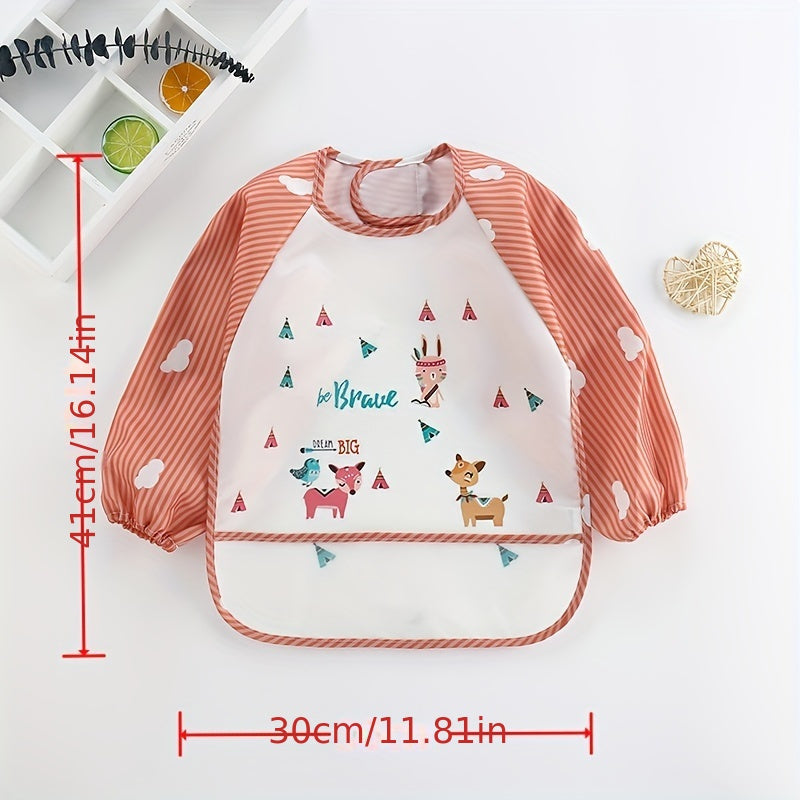Waterproof Cartoon-Print Long-Sleeved Feeding Bib for Babies and Toddlers