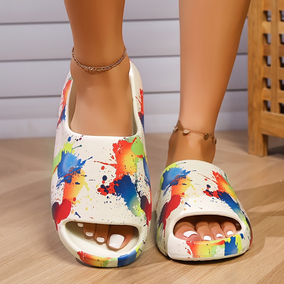 Women's Colorful Paint-Splatter EVA Slippers Casual Indoor Shoes All-Season