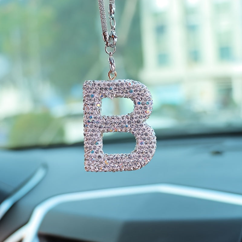 Crystal Bling Alphabet Letter Pendant for Vehicle Mirror with Rhinestones and Metal Material