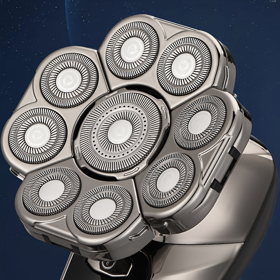 Мужской беспроводной электробритва с роторными лезвиями, триммером для носа и массажной щеткой