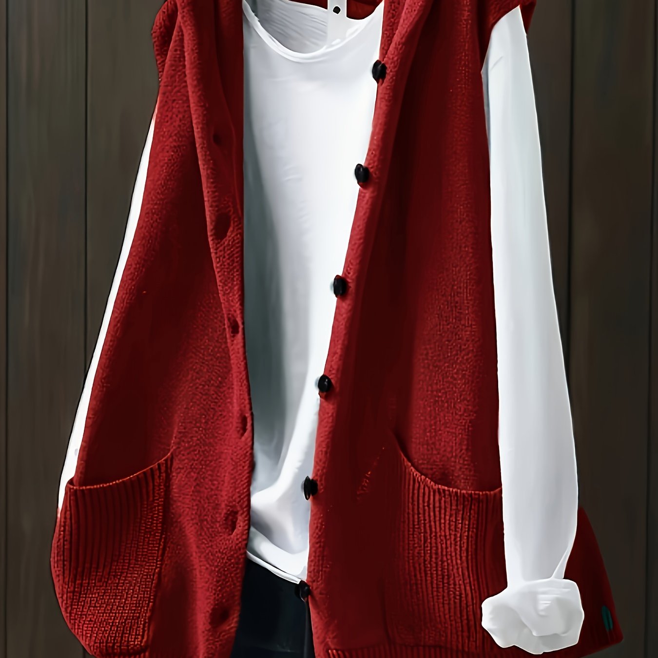 Plus Size Women's Sleeveless Cardigan Vest Solid Color Front Buttons Fall Casual