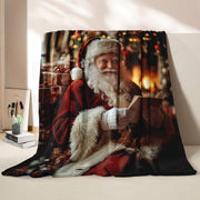 Flannel Fleece Throw Blanket with Digital Santa Print Hypoallergenic Quilted All-Season Christmas Gift
