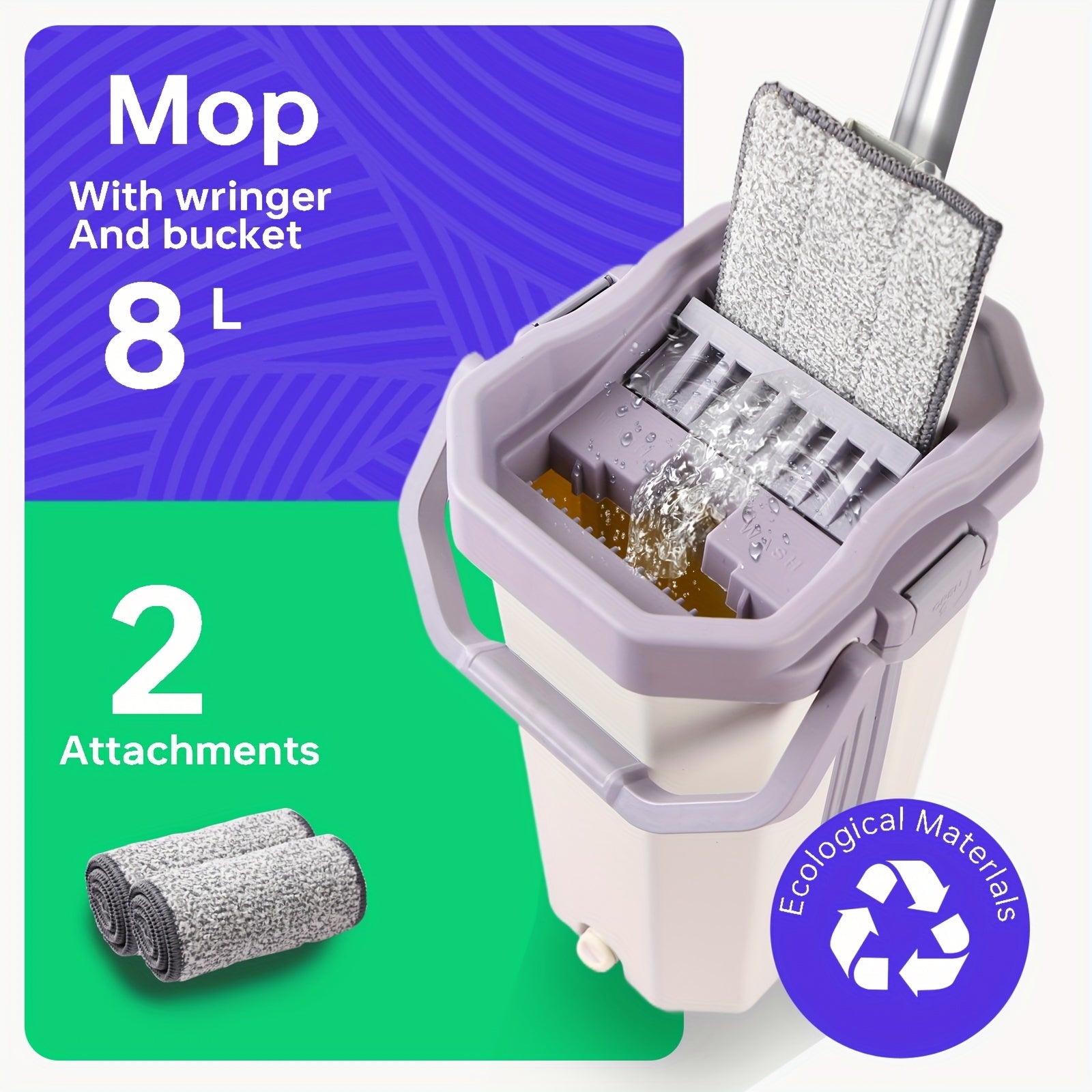 8L mop to'plami, qutisi va mikrotozalash mato bilan oshxona va hammomni tozalash uchun