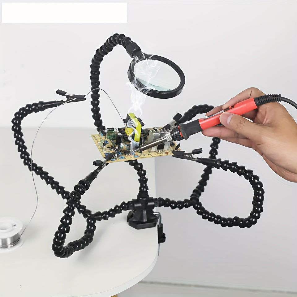 Soldering Station Tool with Magnifier and Flexible Arms for PCB Repair
