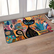 Abstract Art Cat Doormat Non-Slip Polyester Washable Entryway Rug