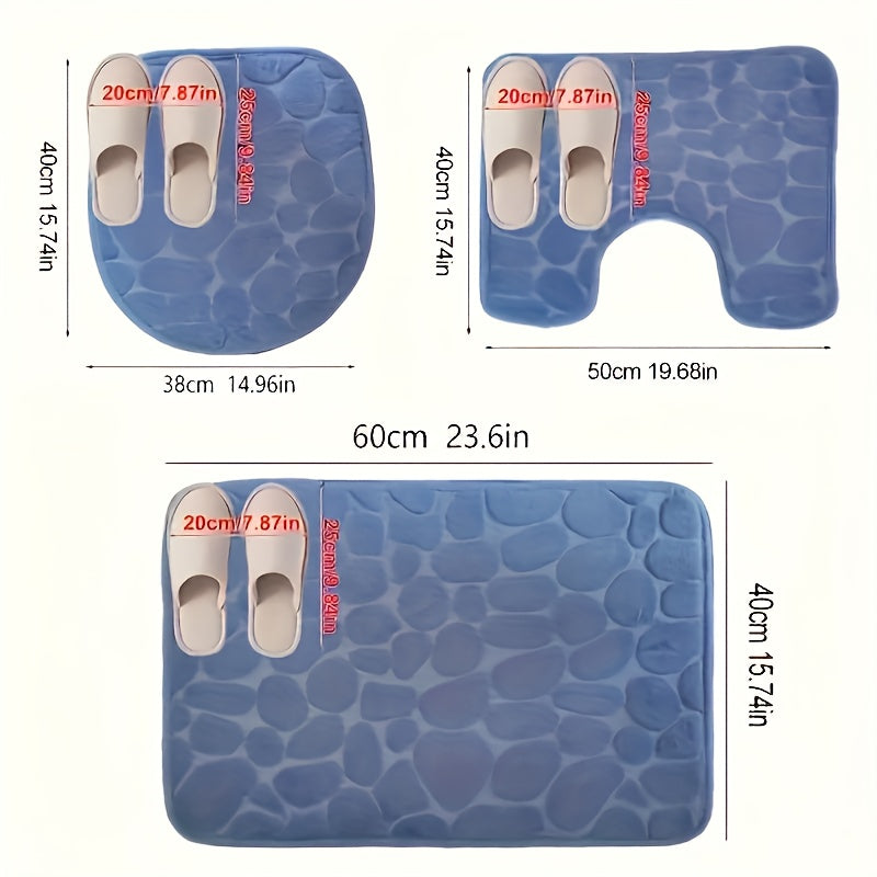 Conjunto de alfombrillas de espuma viscoelástica para baño con antideslizante, secado rápido y funda de coral fleece para tapa de inodoro