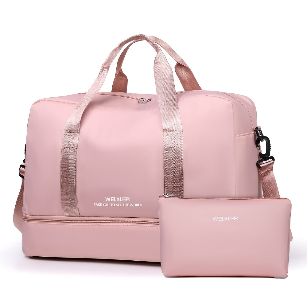 Nylon Travel Duffel Bag Set with Adjustable Straps Shoes Electronics Wet Dry Separation for Gym Beach Business