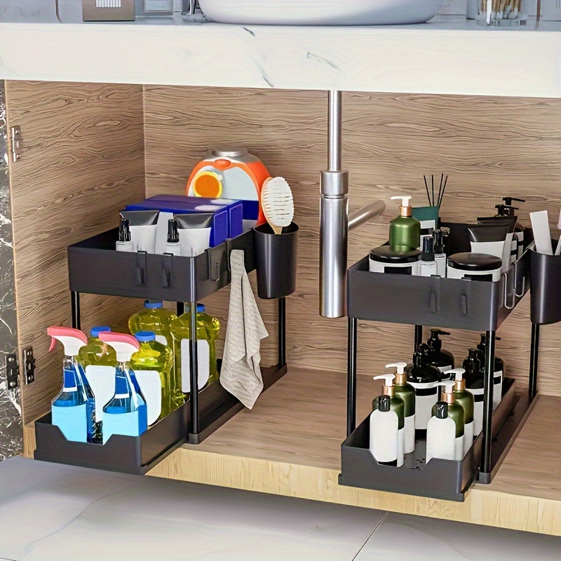 Under Sink Organizer Two-Tier Sliding Cabinet Drawer Kitchen Bathroom Storage