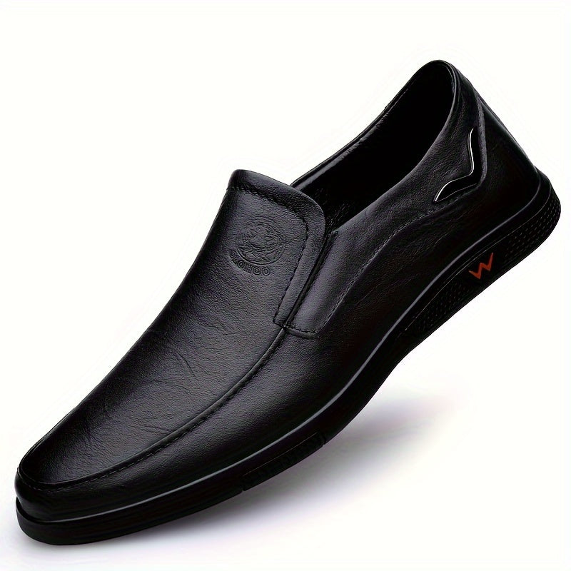 Men's Casual Leather Loafers Two-Layer Cowhide Rubber Sole Slip-On Business Shoes