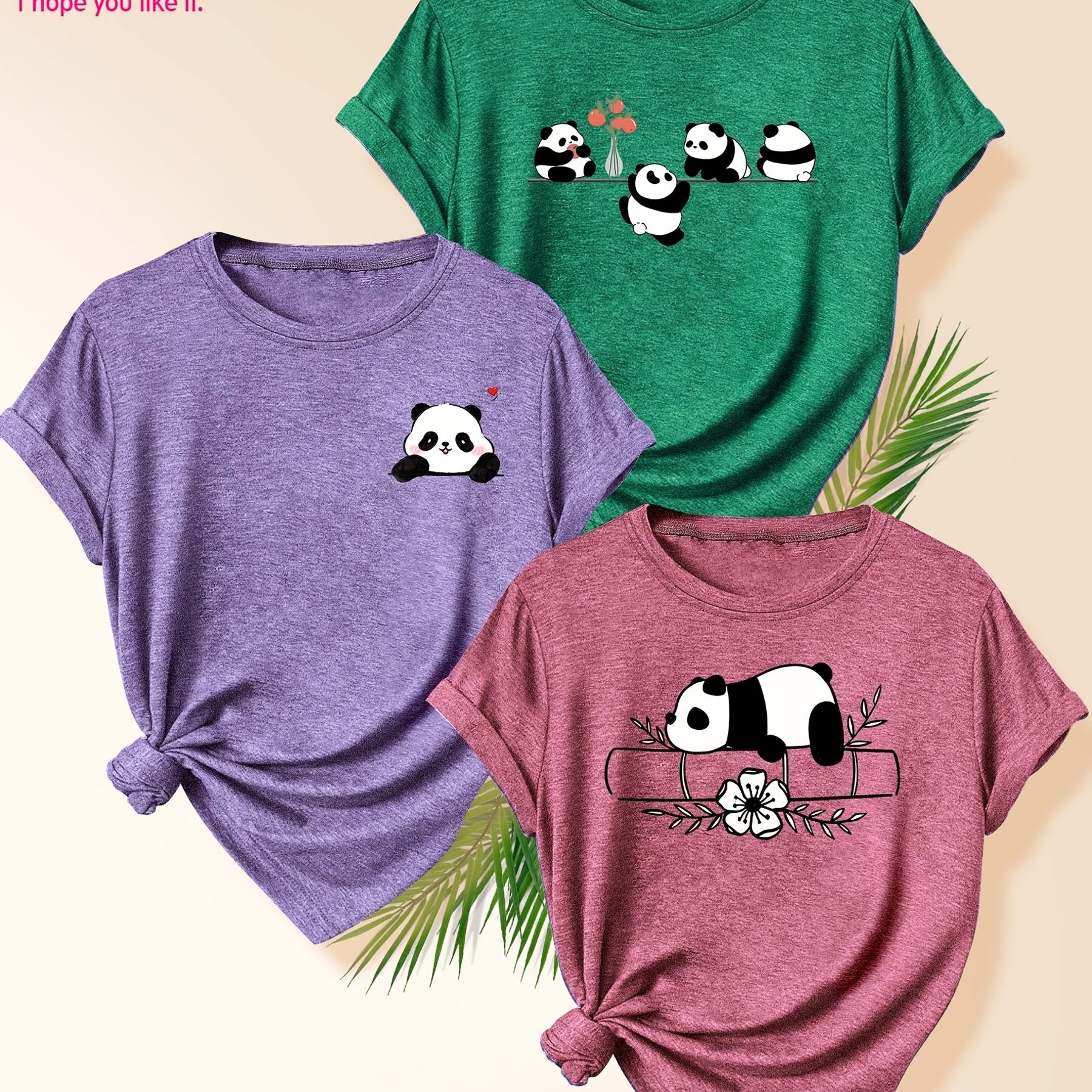 Women's Cotton Panda Pattern T-Shirt Summer Casual Short Sleeve in Multiple Colors