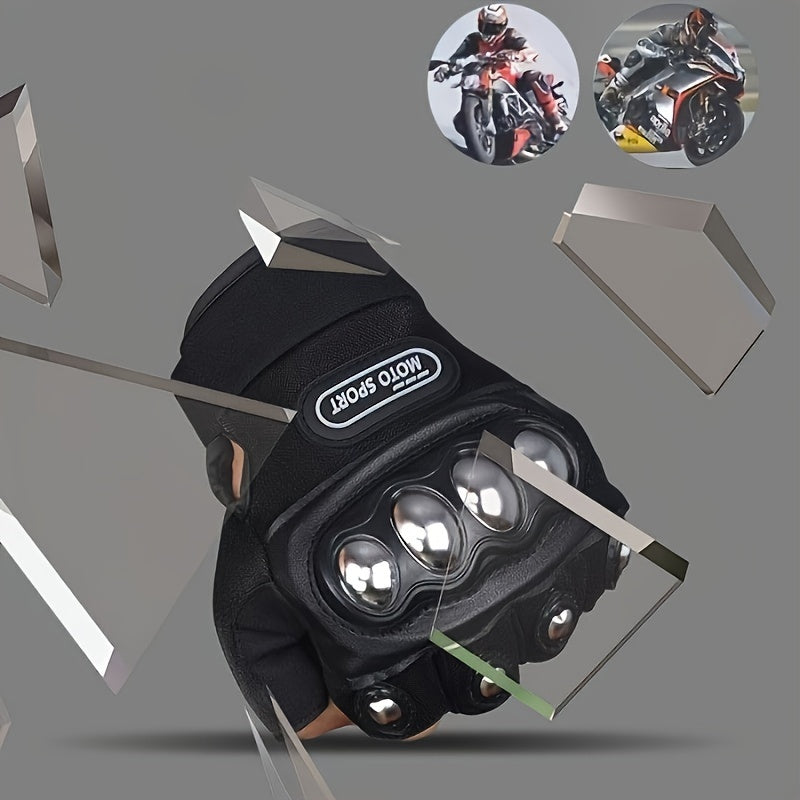 Black Steel Outdoor Knuckle Motorcycle Gloves Pair