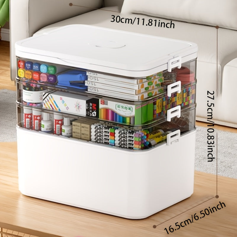 Plastic Storage Organizer for Sewing Crafts with Waterproof Handle and Multiple Trays