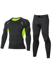 Men's Long Sleeve Sports Set with Compression Pants for Active Wear