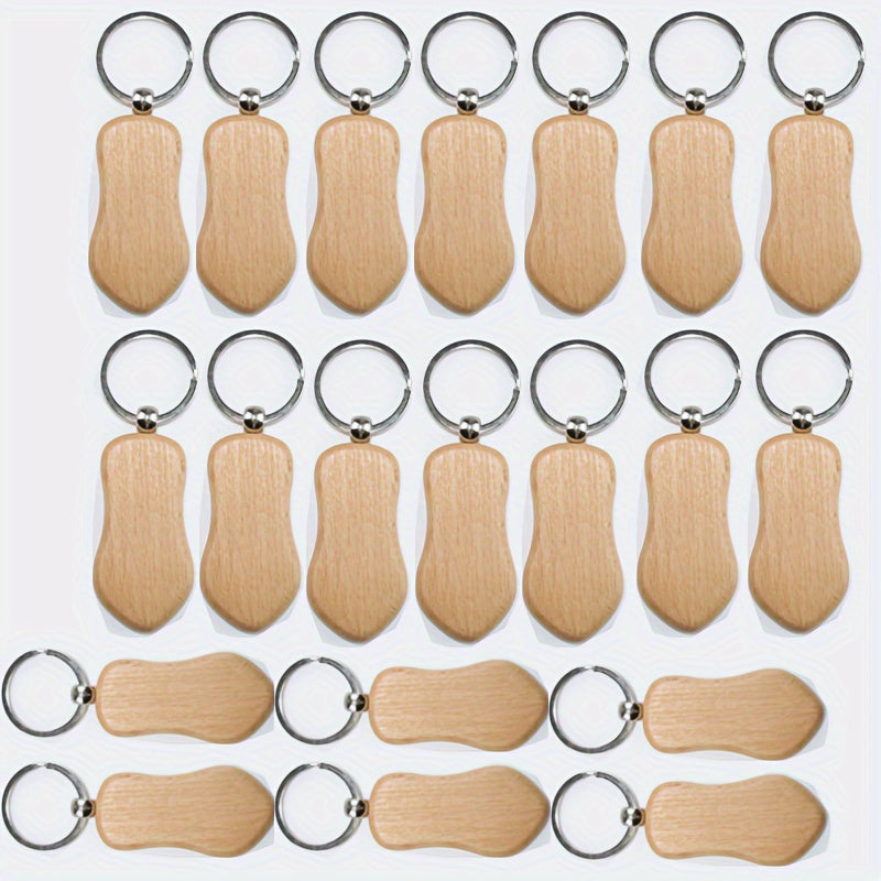 Twenty Pieces Wooden Keychain Blanks Rectangular for Engraving Jewelry Craft Projects