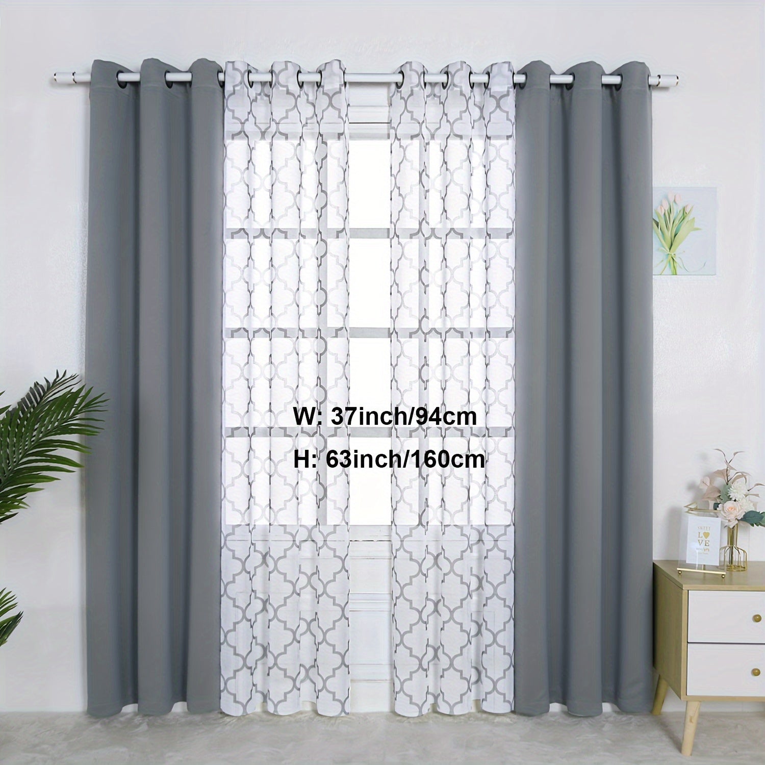 Blackout Curtains and Sheer Panels Set with Snowflake Pattern Indoor Window Decor