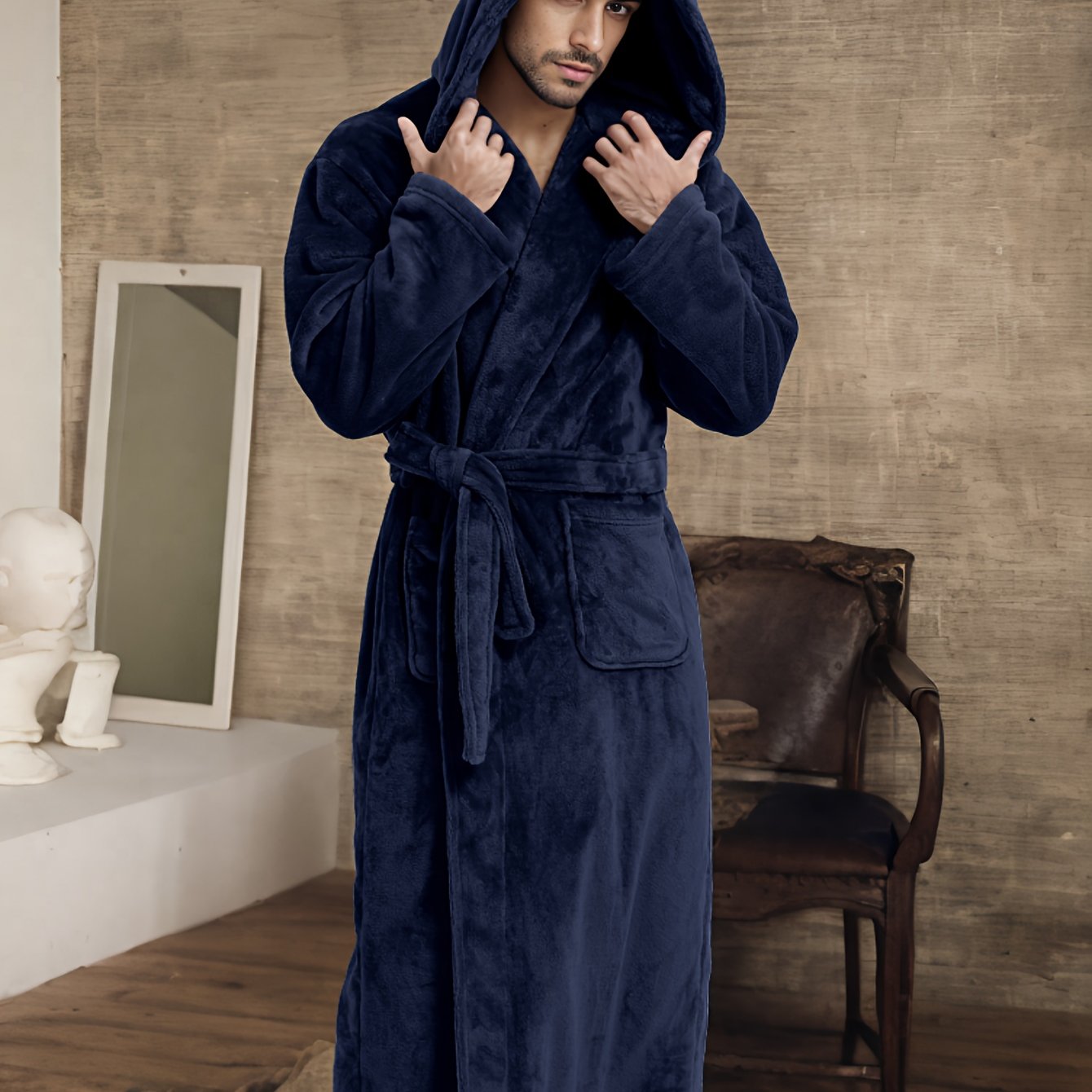 Couples Flannel Hooded Robe Long Sleeve Cozy Loungewear Fall Winter with Pockets