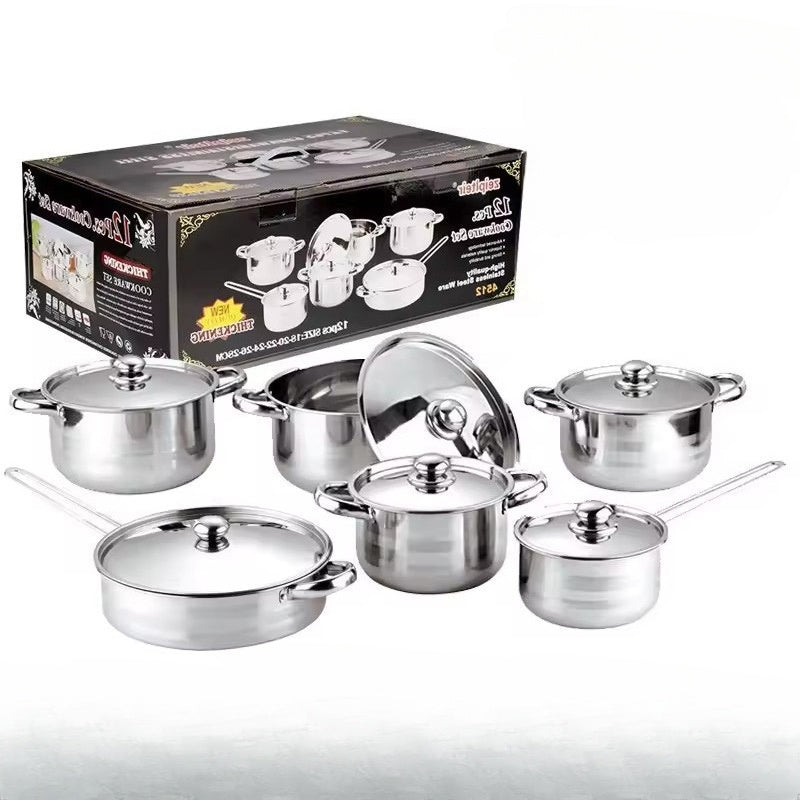 Осветите вашу кухню этим премиум набором посуды из нержавеющей стали на 12 предметов.