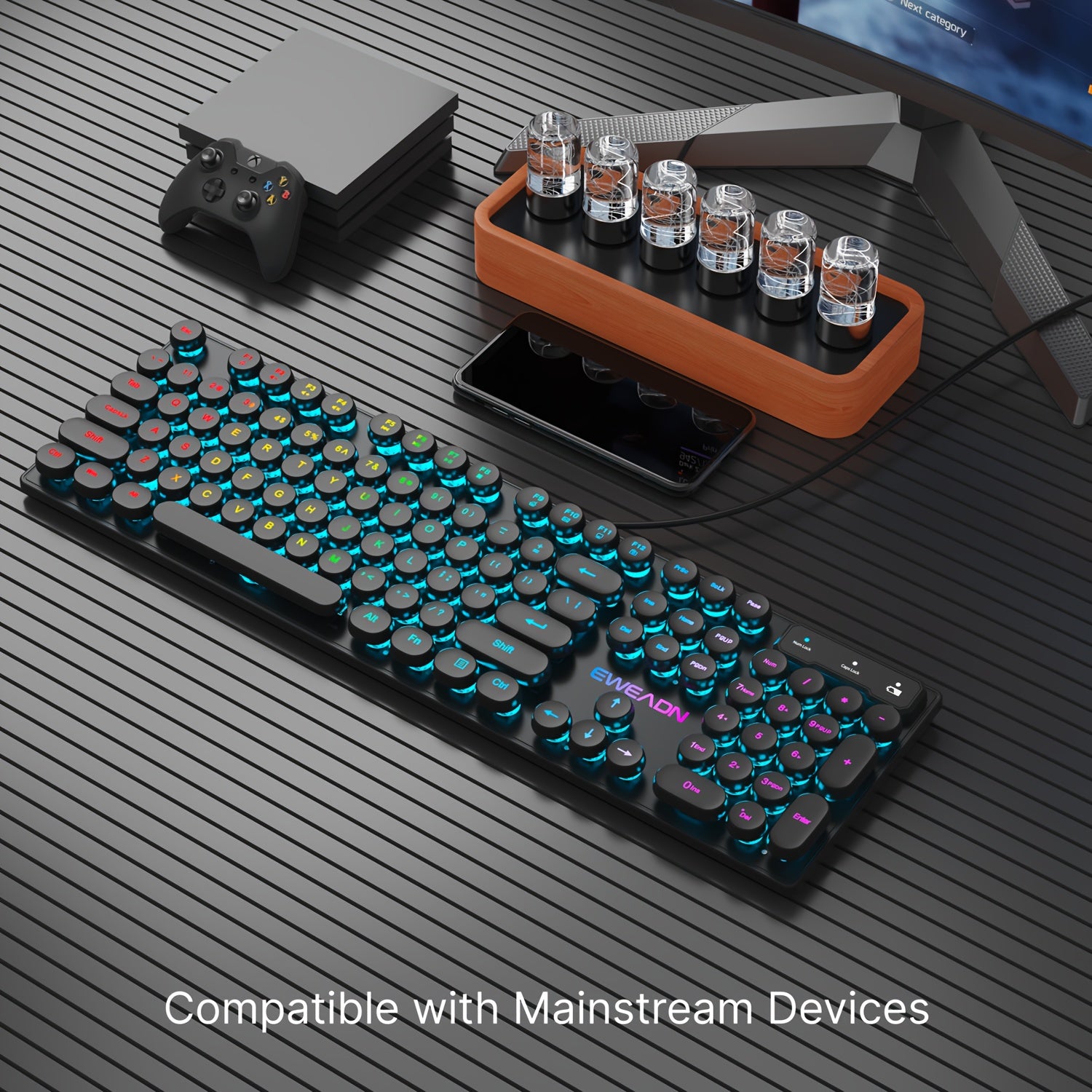 Teclado de juego con cable RGB retro punk ergonómico de 104 teclas para PC portátil