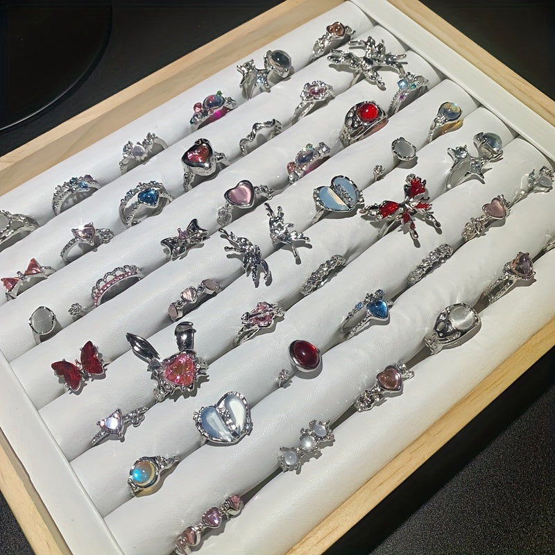 Set of 10/20 Moonstone Open Rings Adjustable Alloy Jewelry for Women Everyday Wear